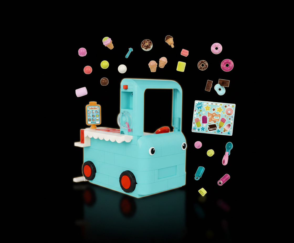 B. toys Interactive Ice Cream Truck Shoppe Playset 38 Pieces Lights Sounds Music