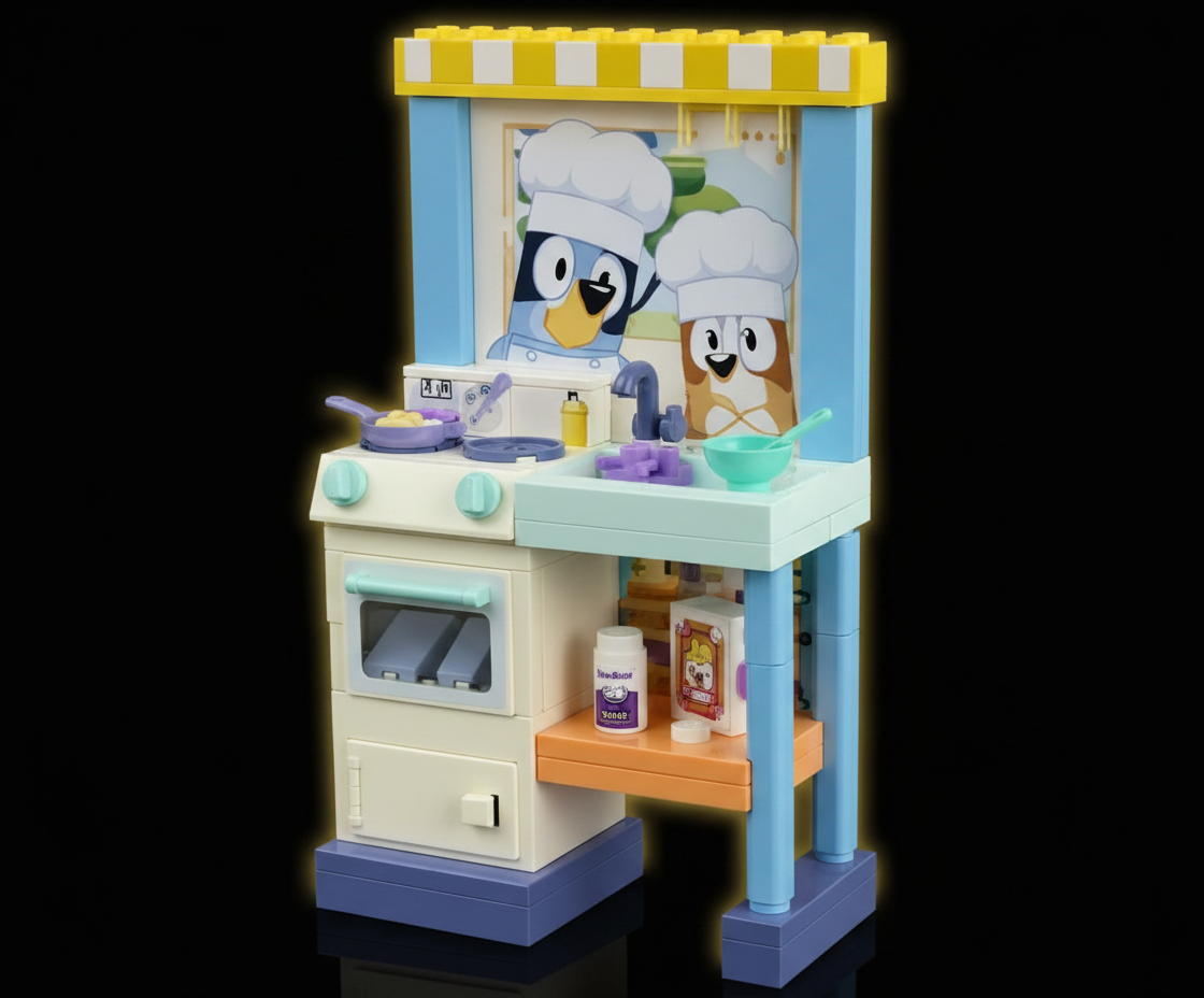Bluey Kitchen Play Set for Kids Ages 4-8, 3ft Tall Pretend Kitchen Playset Stove, Sink, Oven & 20+ Accessories Chef Hat, Kid Play Kitchen