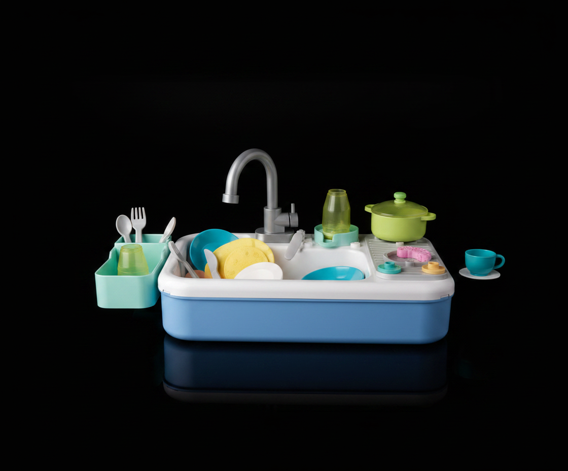 Giggle Scape Kitchen Sink Play Set 24 Pieces Faucet Ages 3+ NIB
