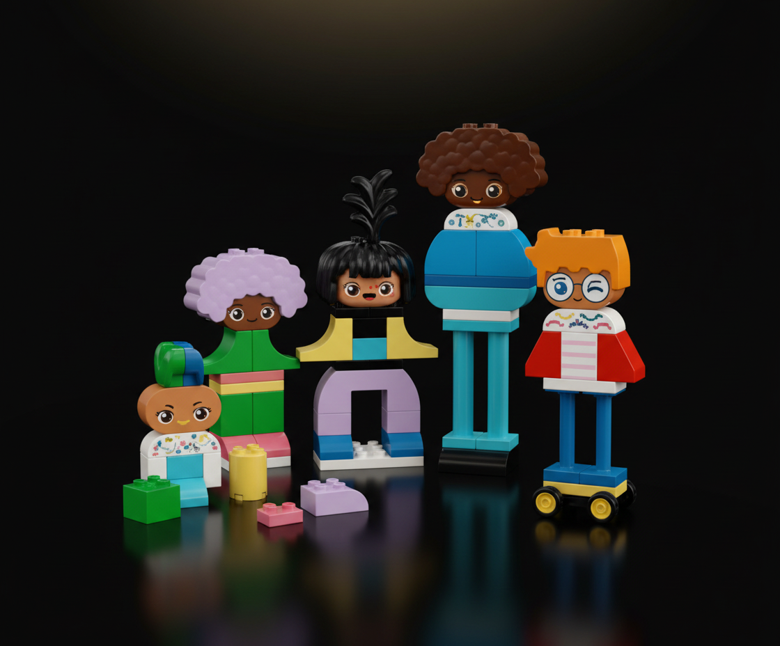 LEGO DUPLO Town Buildable People with Big Emotions Interactive Toy for Ages 3 and Up, 5 Characters with 10 Role-Play Faces, 71 Colorful Bricks for Mix-and-Match Customizable Fun, 10423