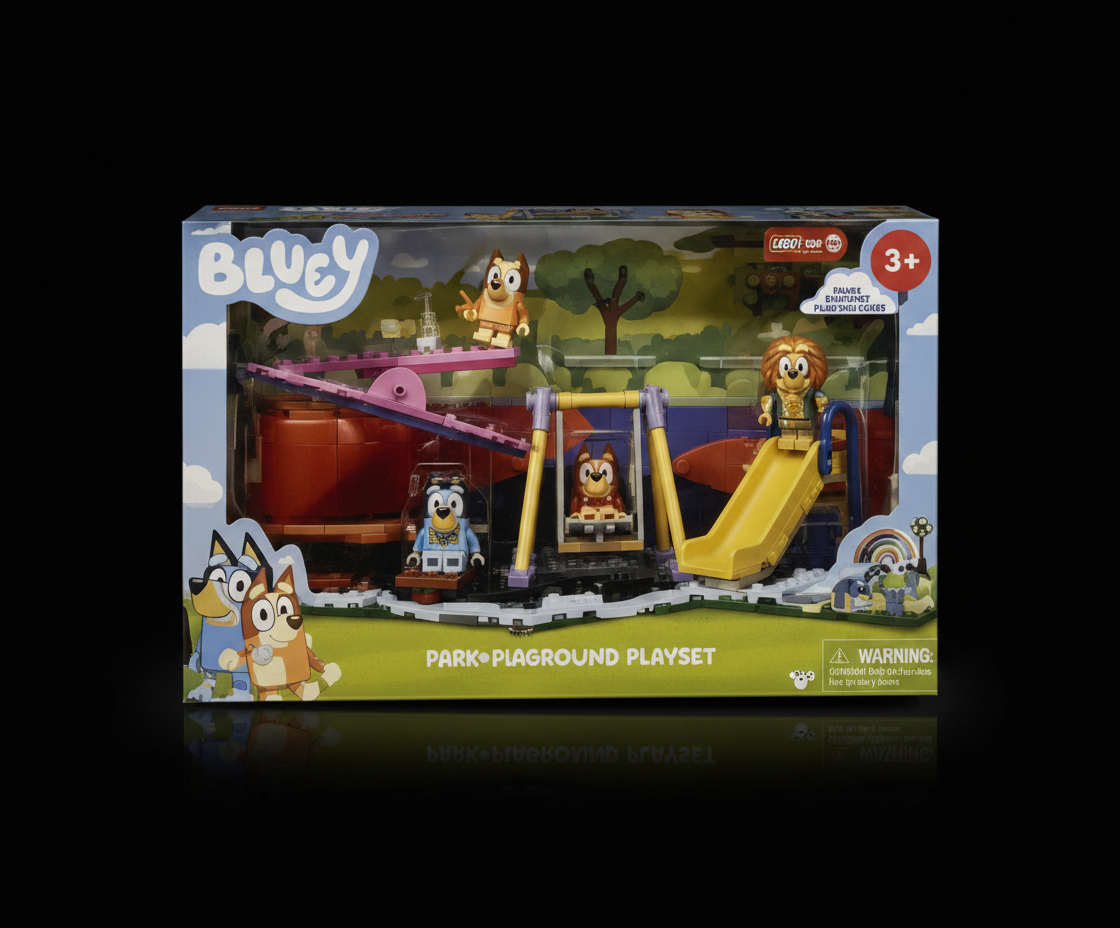 NEW BLUEY Deluxe Park Playset Playground & 5 Figures Box A Bit Beat Up.